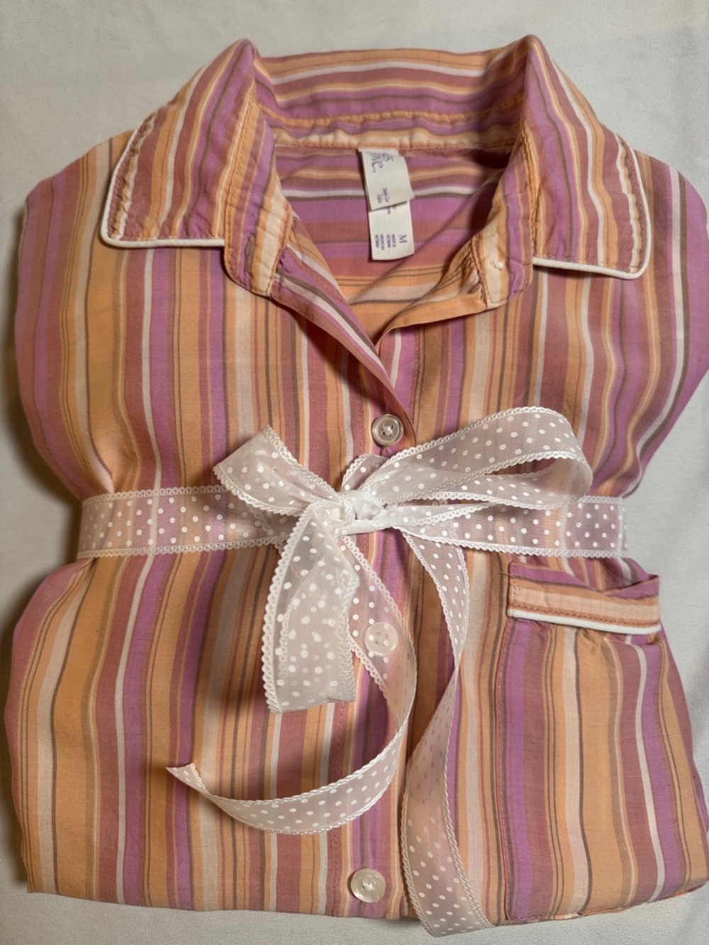 Striped Pink & Peach Button-Up Pajama Set-short sleeved/long pants